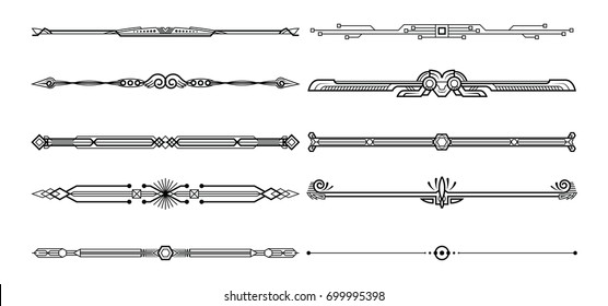 Set Of Decorative Elements, Border And Page Rules Frame. Vector Illustration.