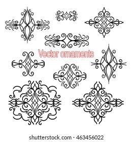 Set of decorative elements and borders on a white background. Templates for design of greeting cards in classic style.