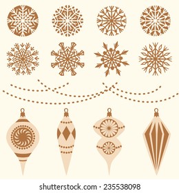 Set of decorative elements for Christmas and New Year. Vector illustration. 