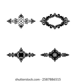  set of decorative elements for design. collection of vector hand drawn flourishes for design. vintage ornament corner, vintage floral ornament, vintage ornament border, vintage holiday ornament.