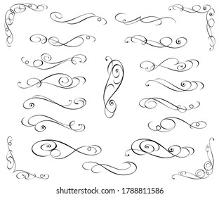 Set of decorative elements for design isolated, editable.Vignettes, corners ,dividers.