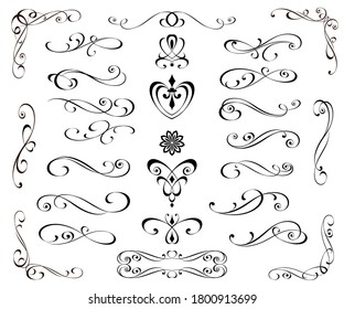 Set of decorative elements for design isolated, editable.Vignettes, corners ,dividers.