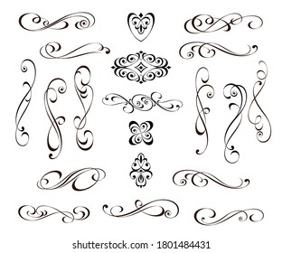 Set of decorative elements for design isolated, editable.Vignettes, dividers.