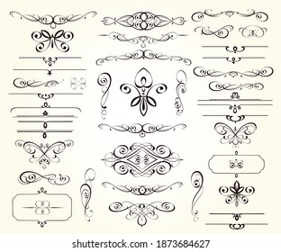 Set of decorative elements for design isolated, editable.Vignettes, ornate,dividers.