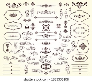 Set of decorative elements for design isolated, editable.Vignettes, ornate,framework,dividers.