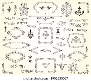 Set of decorative elements for design isolated, editable.Vignettes, ornate,frames, corners,dividers.