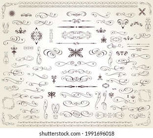 Set of decorative elements for design isolated, editable.Vignettes, ornate,frames, corners.