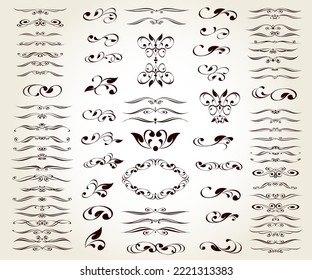 Set of  decorative elements for design isolated, editable. From the largest and best collection of decorative elements .Text dividers  design.