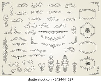 Set of  decorative elements for design isolated, editable. From the largest and best collection of decorative elements .Linear design.