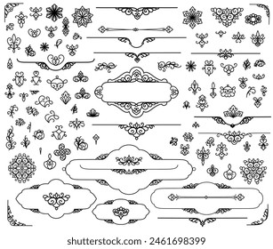 Set of  decorative elements for design isolated, editable. From the largest and best collection of decorative elements .Linear design .