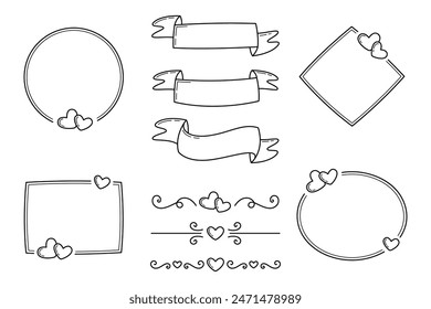 Set of decorative elements for design of wedding invitations and greeting cards