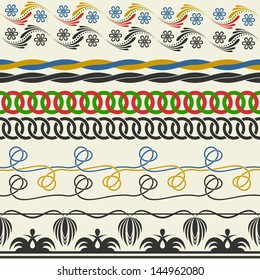 Set of decorative elements. Different borders on a light background.