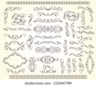 Set of decorative elements. Dividers, frames, borders.