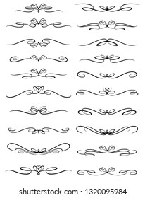 Set of decorative elements. Dividers. Vector illustration. For calligraphy graphic design, postcard, menu, wedding, invitation, romantic style.