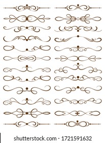 Set of decorative elements. Dividers. Vector illustration. For calligraphy graphic design, postcard, menu, wedding, invitation, romantic style.
