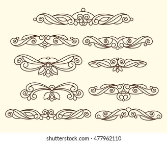 Set of decorative elements. Dividers.Vector illustration.For calligraphy graphic design, postcard, menu, wedding invitation, romantic style.