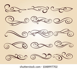 Set of decorative elements. Dividers.Vector illustration.Well built for easy editing.For calligraphy graphic design, postcard, menu, wedding invitation, romantic style.