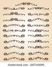 Set of decorative elements. Dividers.Vector illustration.Well built for easy editing.For calligraphy graphic design, postcard, menu, wedding invitation, romantic style.