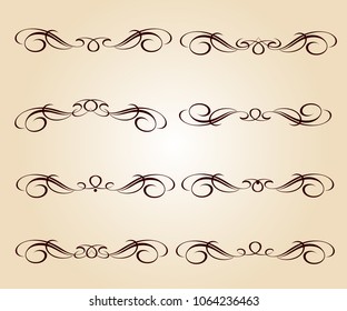 Set of decorative elements. Dividers.Vector illustration.Well built for easy editing.For calligraphy graphic design, postcard, menu, wedding invitation, romantic style.