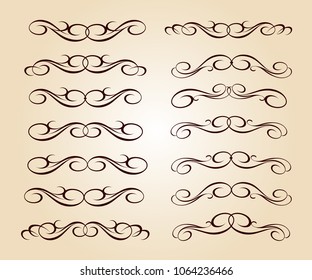 Set of decorative elements. Dividers.Vector illustration.Well built for easy editing.For calligraphy graphic design, postcard, menu, wedding invitation, romantic style.