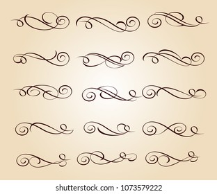 Set of decorative elements. Dividers.Vector illustration.Well built for easy editing.For calligraphy graphic design, postcard, menu, wedding invitation, romantic style.