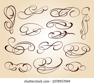 Set of decorative elements. Dividers.Vector illustration.Well built for easy editing.For calligraphy graphic design, postcard, menu, wedding invitation, romantic style.