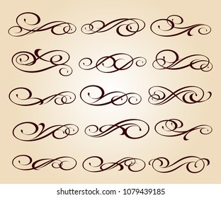 Set of decorative elements. Dividers.Vector illustration.Well built for easy editing.For calligraphy graphic design, postcard, menu, wedding invitation, romantic style.