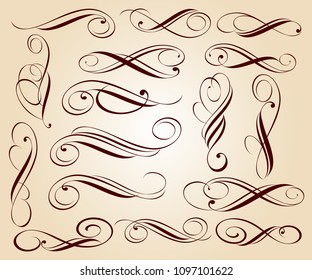 Set of decorative elements. Dividers.Vector illustration.Well built for easy editing.For calligraphy graphic design, postcard, menu, wedding invitation, romantic style.