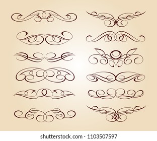 Set of decorative elements. Dividers.Vector illustration.Well built for easy editing.For calligraphy graphic design, postcard, menu, wedding invitation, romantic style.