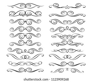 Set of decorative elements. Dividers.Vector illustration.Well built for easy editing.For calligraphy graphic design, postcard, menu, wedding invitation, romantic style.