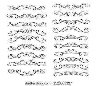 Set of decorative elements. Dividers.Vector illustration.Well built for easy editing.For calligraphy graphic design, postcard, menu, wedding invitation, romantic style.