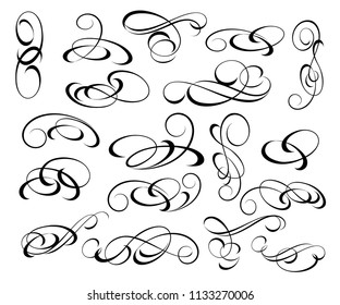 Set of decorative elements. Dividers.Vector illustration.Well built for easy editing.For calligraphy graphic design, postcard, menu, wedding invitation, romantic style.