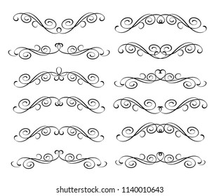 Set of decorative elements. Dividers.Vector illustration.Well built for easy editing.For calligraphy graphic design, postcard, menu, wedding invitation, romantic style.
