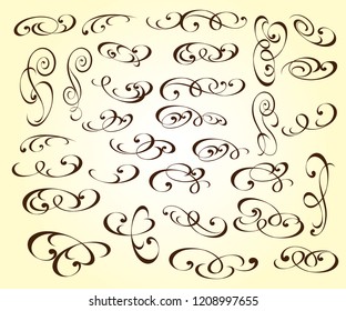 Set of decorative elements. Dividers.Vector illustration.Well built for easy editing.For calligraphy graphic design, postcard, menu, wedding invitation, romantic style.
