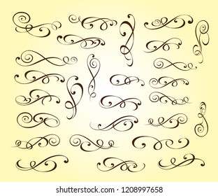 Set of decorative elements. Dividers.Vector illustration.Well built for easy editing.For calligraphy graphic design, postcard, menu, wedding invitation, romantic style.