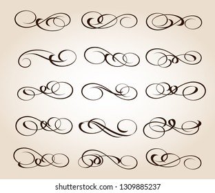 Set of decorative elements. Dividers.Vector illustration.Well built for easy editing.For calligraphy graphic design, postcard, menu, wedding invitation, romantic style.