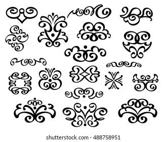 Set of decorative elements. Dividers.Vector illustration.Well built for easy editing.For calligraphy graphic design, postcard, menu, wedding invitation, romantic style.