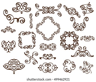 Set of decorative elements. Dividers.Vector illustration.Well built for easy editing.For calligraphy graphic design, postcard, menu, wedding invitation, romantic style.