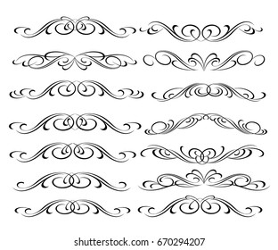 Set of decorative elements. Dividers.Vector illustration.Well built for easy editing.For calligraphy graphic design, postcard, menu, wedding invitation, romantic style.