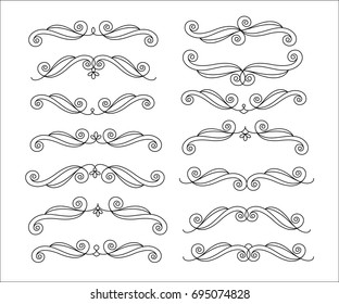 Set of decorative elements. Dividers.Vector illustration.Well built for easy editing.For calligraphy graphic design, postcard, menu, wedding invitation, romantic style.