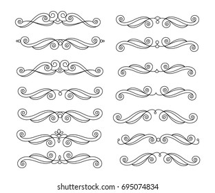 Set of decorative elements. Dividers.Vector illustration.Well built for easy editing.For calligraphy graphic design, postcard, menu, wedding invitation, romantic style.