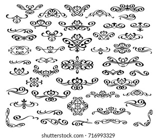 Set of decorative elements. Dividers.Vector illustration.Well built for easy editing.For calligraphy graphic design, postcard, menu, wedding invitation, romantic style.