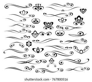 Set of decorative elements. Dividers.Vector illustration.Well built for easy editing.For calligraphy graphic design, postcard, menu, wedding invitation, romantic style.































