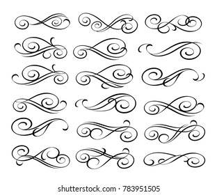 Set of decorative elements. Dividers.Vector illustration.Well built for easy editing.For calligraphy graphic design, postcard, menu, wedding invitation, romantic style.