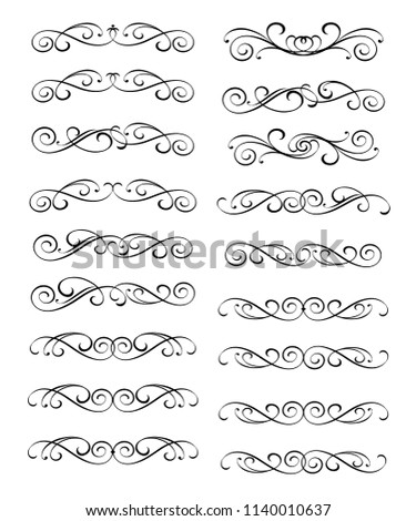 Set of decorative elements. Dividers.Vector illustration.Well built for easy editing.For calligraphy graphic design, postcard, menu, wedding invitation, romantic style.