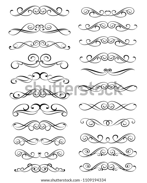 Set of decorative\
elements. Dividers.Vector illustration.Well built for easy\
editing.For calligraphy graphic design, postcard, menu, wedding\
invitation, romantic\
style.