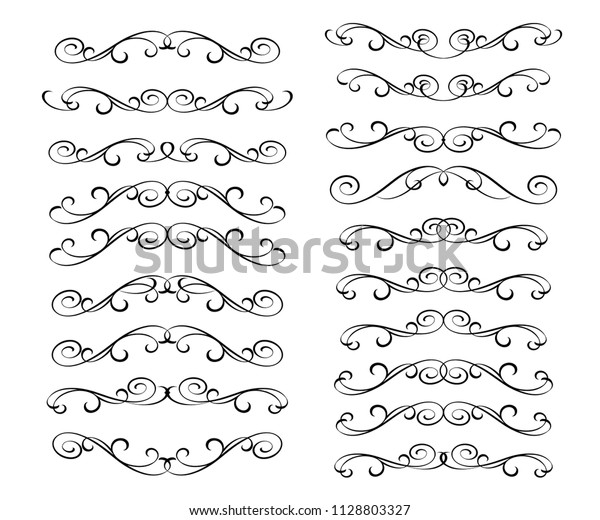 Set of decorative
elements. Dividers.Vector illustration.Well built for easy
editing.For calligraphy graphic design, postcard, menu, wedding
invitation, romantic
style.