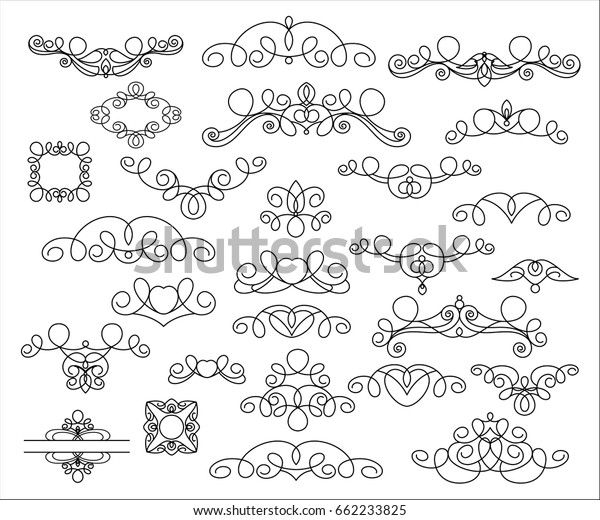 Set of\
decorative elements. Dividers.Vector illustration.Well built for\
easy editing.For calligraphy graphic design, postcard, menu,\
wedding invitation, romantic style.Black\
white.