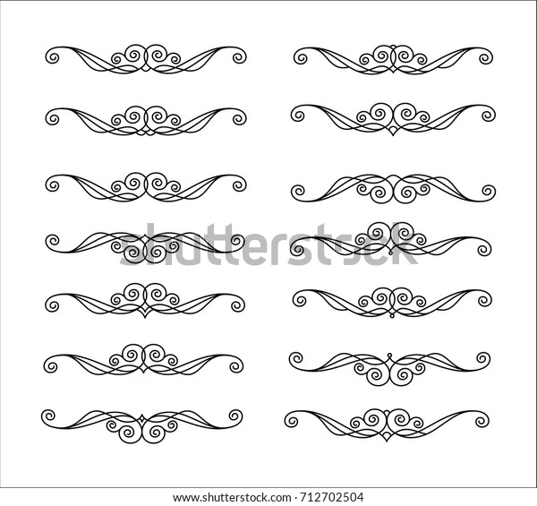Set of decorative\
elements. Dividers.Vector illustration.Well built for easy\
editing.For calligraphy graphic design, postcard, menu, wedding\
invitation, romantic\
style.