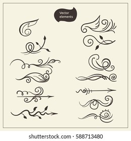Set of decorative elements for an elegant design. Calligraphic vector for cards, invitations.